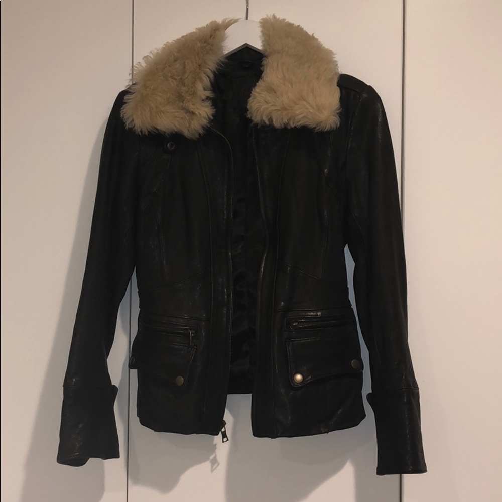 Genuine Leather Jacket with shearling collar